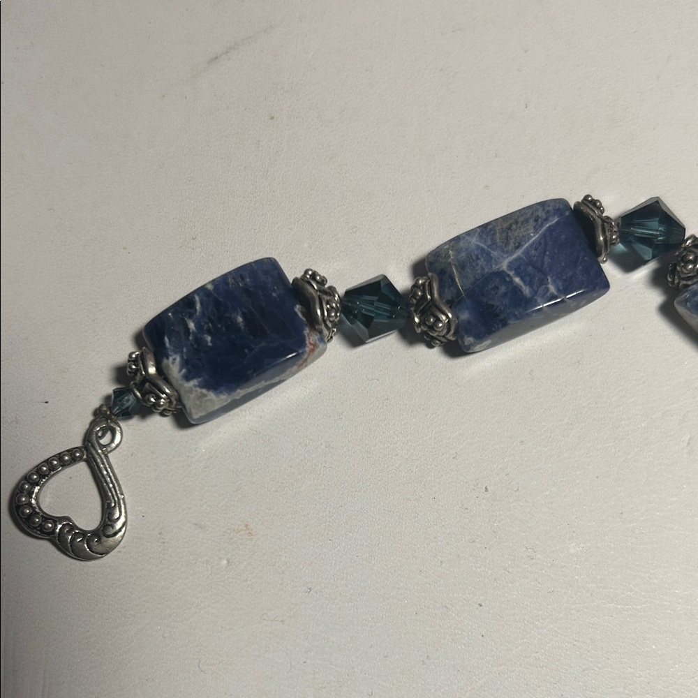 Natural Blue Sodalite Stone & Crystal Beaded Bracelet - Picture 4 of 8